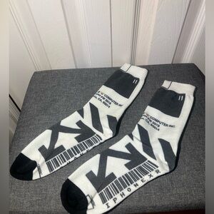 Casual Off white : Black and White Crew Socks with Graphic Design